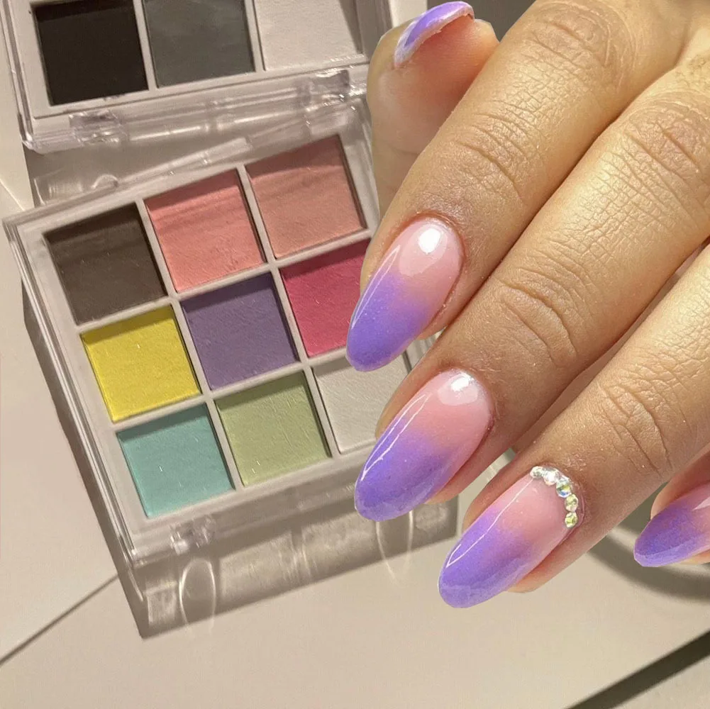 Nail Powder 9-Grid Light Color Gradient Eye Shadow Palette Nail Art Holographic Glitter For Fingernails DIY Art Supplies #9