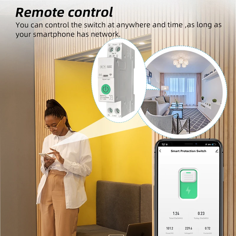 Tuya Smart Life WiFi 63A Timer Circuit Breaker Overload Protect App Power Monito