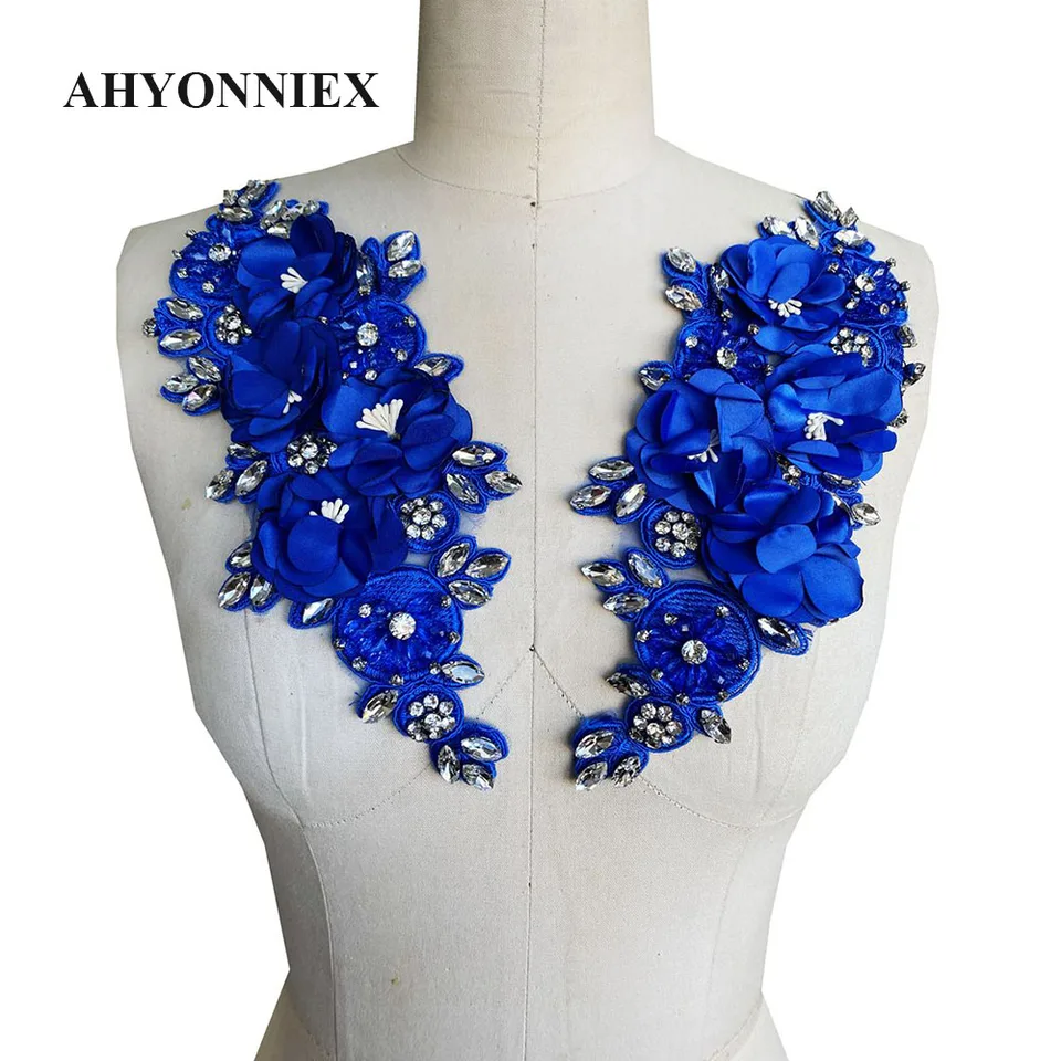 2 Toppe Ricamate Con Perline 3D A Forma Di Fiore, Colorate, Per Abiti Da Sposa E Accessori Fai Da Te, 14x10,5 Cm - 2