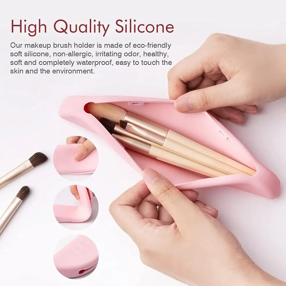 Travel Makeup Brush Holder silicone makeup brush holder for Travel Small  Makeup Brush Holder Travel Waterproof Make Up Brush Holder Organizer Khaki