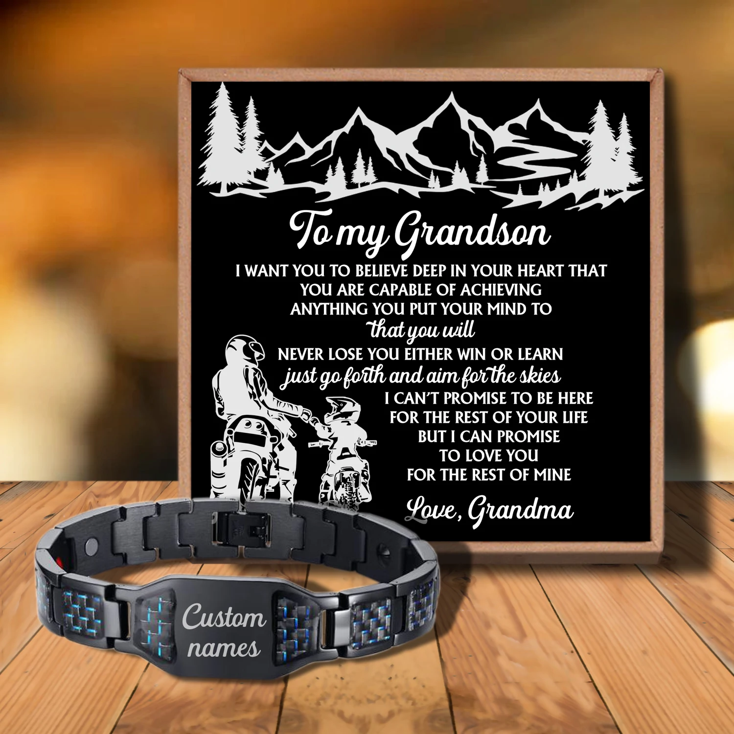 

Sac3152 To My Grandson Never Feel That You Are Love from Love Grandma Customizable Message Card Bracelet for Birthday