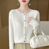 100%Merino Wool Cardigan Women's Round Neck Casual High-Quality AutumnWinter Solid Color Jacket Knit Basic Sweater Pure Wool Top 6