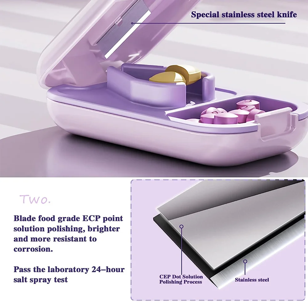 Portable Pill Cutter and Crusher Split Pills Perfectly Cut Small & Large Pills Anywhere Compact and Convenient for On-the-Go Use