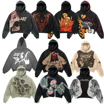 Punk Style Fashion Hoodies Women Brand Funny Skulls Print Hooded Hoodie Digital Print Clothing Sweatshirts Y2k Tops