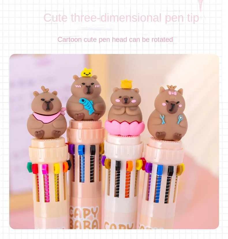 14 Stylos Effaçables Capybara - Pointe 0.5mm, Design Mignon, Idéal école Et Bureau