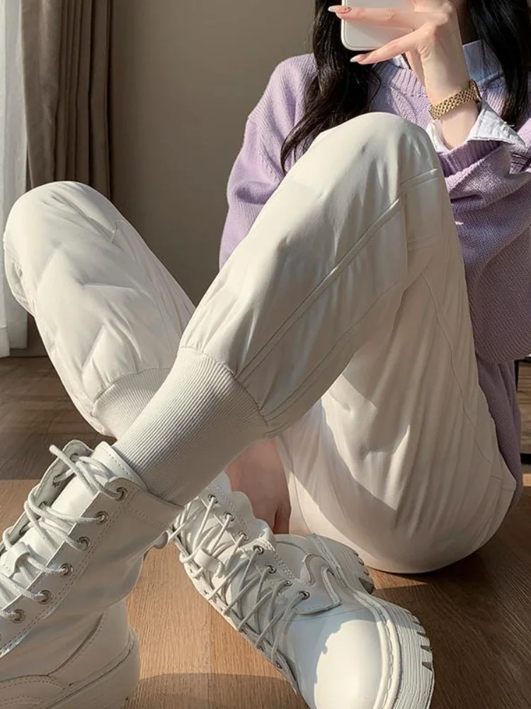 

Winter Cotton Trousers for Women 2023 New High Waist Snow Outwear Harem Pants Ankle Length Casual Thick Warm Padded Pants Female