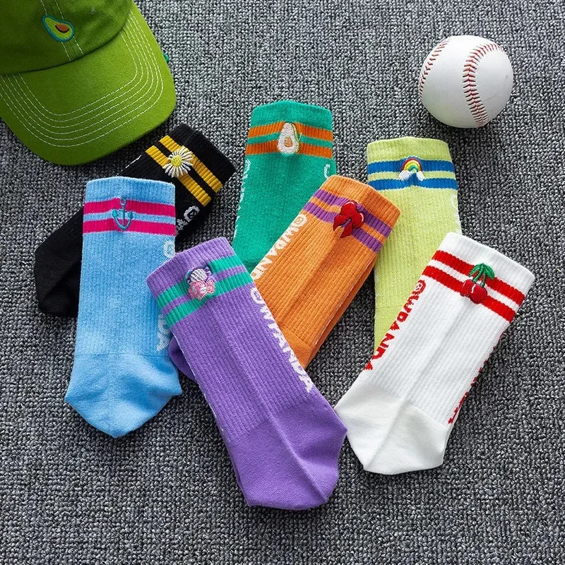 Cotton Knitting Striped Long Socks Solid Color Harajuku Retro Black White Crew Socks Japanese High School Girls Cute Socks