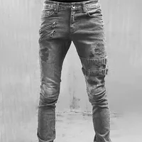 Jean de motard coupe cintrée pour hommes, en coton, extensible, déchiré, de haute qualité, Hip Hop, noir, surdimensionné, Denim 4