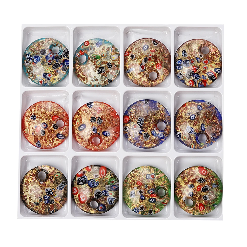Mode Großhandel 6 stücke Sommer Handgemachte Murano Lampwork Glas Gemischte Farbe Sand Runde Millefiori Anhänger Charms Schmuck