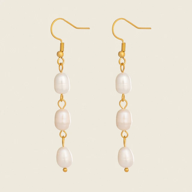 c.citybeauty – boucles d'oreilles élégantes en perles naturelles pour femmes, longue chaîne, en acier inoxydable plaqué or 18 carats, bijoux quotidiens
