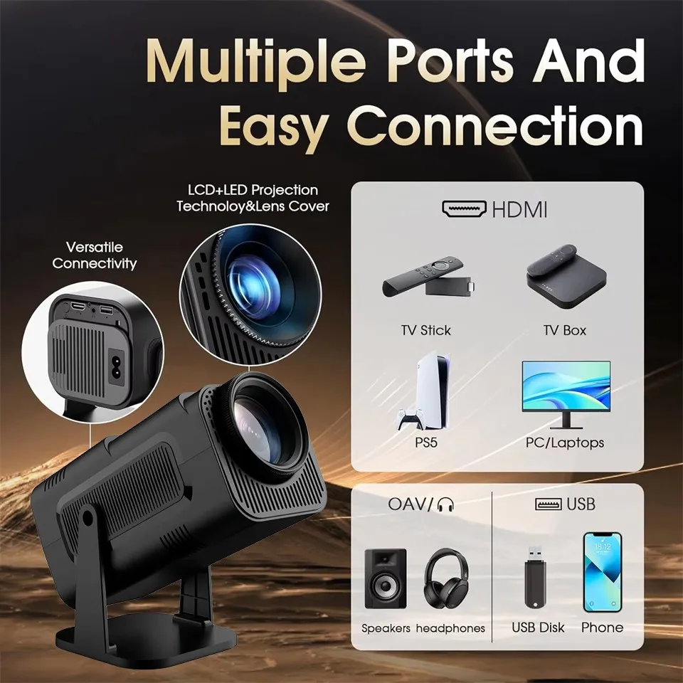 HY320 4K HD 프로젝터 1080P HD 290ANSI 안드로이드 11 휴대용 WiFi 6 BT5.0 야외 극장 HiFi 스피커 홈 시네마 프로젝터
