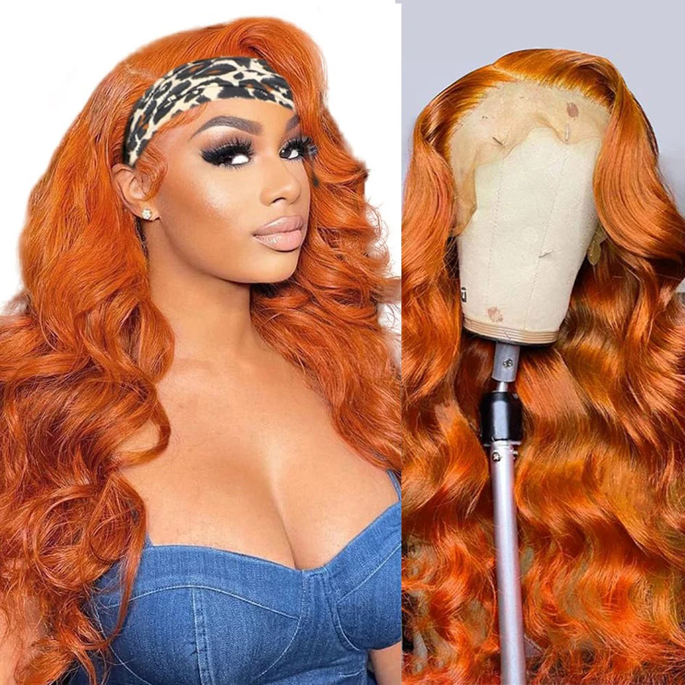 

13x4 Body Wave Lace Front Human Hair Wigs Ginger Preplucked HD Transparent Lace Wig 13x6 Orange Highlight Lace Frontal Wig