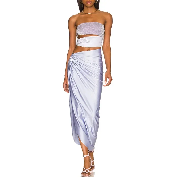 2024 Pearl Shoulder Strap Cutout Shiny Texture One Piece Swimsuit and Skirt  Clearance Wholesale Bathing Suit