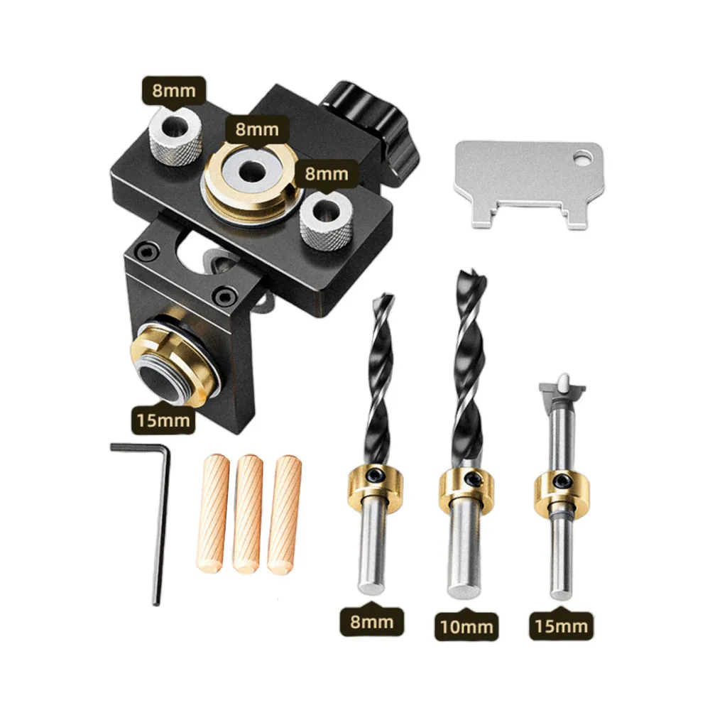 ערכת ג'יג דאוולינג 3 ב-1 לעבודות עץ - מקלעת עץ מתכווננת, ג'יג חור כיס אלומיניום, כלי הדרכה לחור בארון