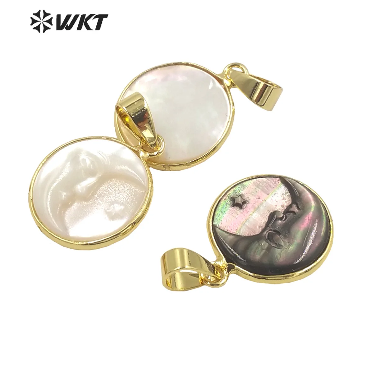 WT-JP299 WKT Party Natural Shell Pendant Moon Shape Face Star Tricolor Shell Pendant Ladies Necklace Earring Making Gift