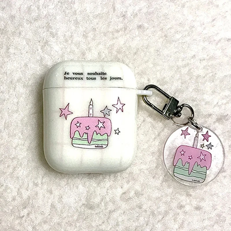 Harajuku Kawaii Cake Star AirPods Pro Case with Key Chain Korean Ins Earphone Case for Apple AirPods 3 2 1 Pro Air Pod Case