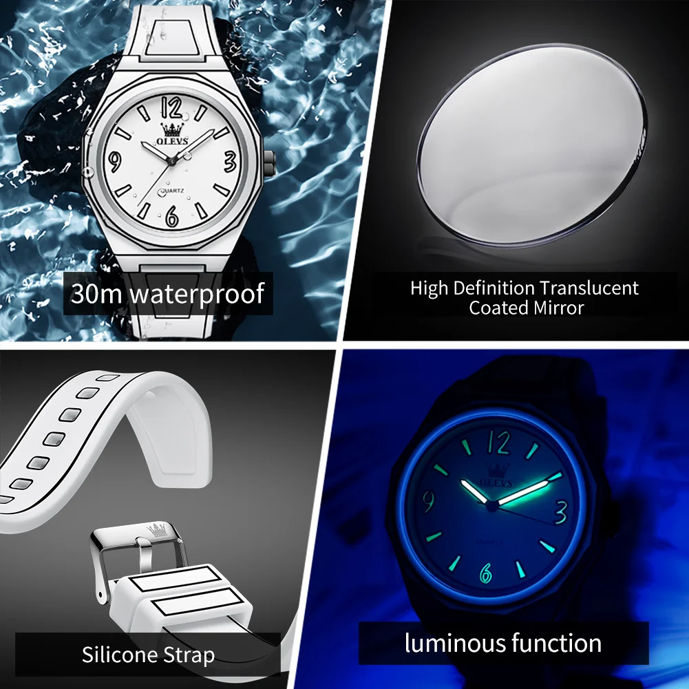 OLEVS 1018 Quartz Watch For Men Fashion Simple Number Scale Waterproof Luminous Wristwatch Original Silicone Strap Man Watches