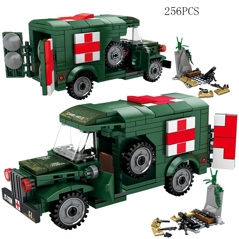 

World War United States Vehicle Dodges T214-WC54 Military Ambulance Model Build Block WW2 Army Forces Figures Brick Toy For Gift