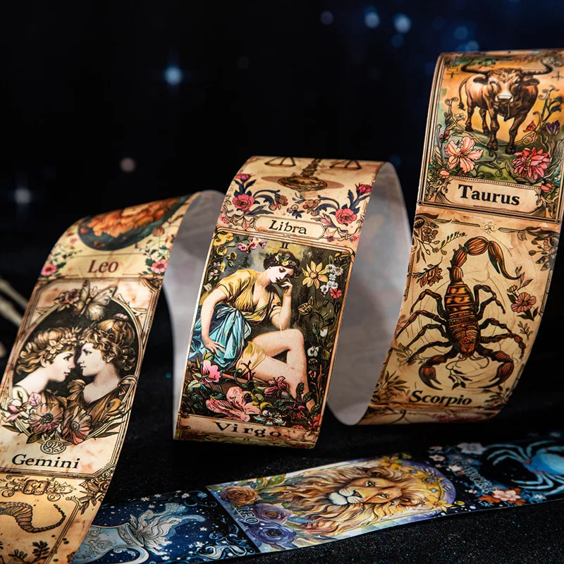 1롤/2롤 스타리 에코 시리즈 12개 별자리 배경 테이프 저널 DIY 장식 재료 4가지 스타일