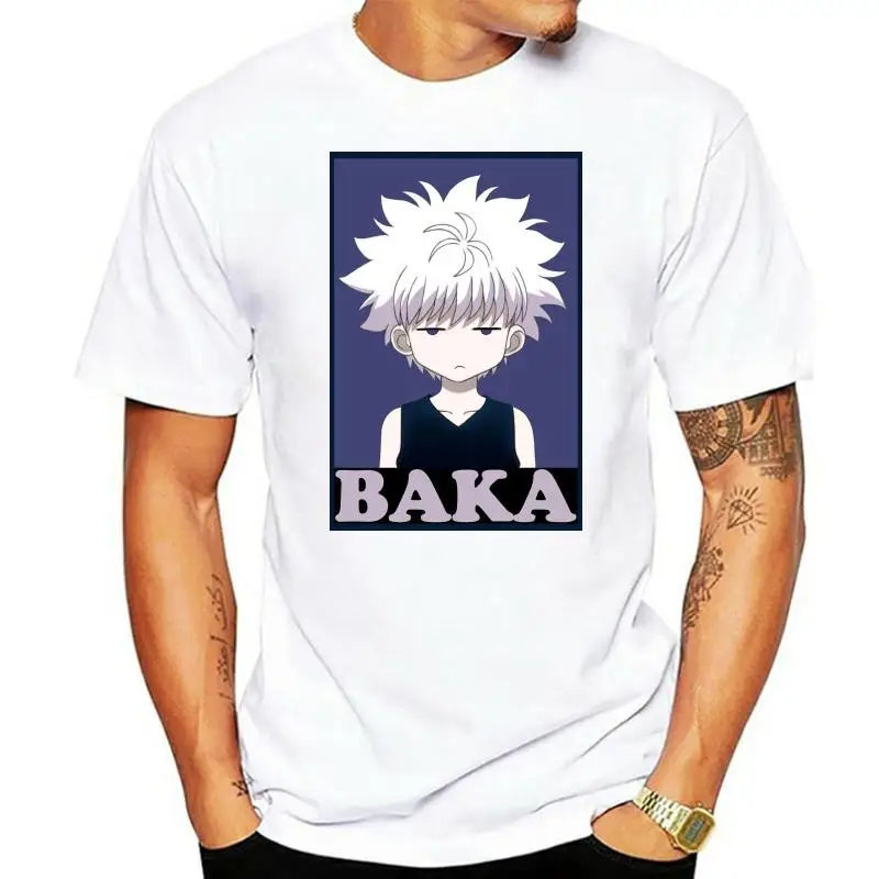 

Hunter X Hunter T Shirts Killua Zoldyck Baka Classic Comic O-Neck Short Sleeves Classic Anime Japan Cotton T-Shirts Tees Mens