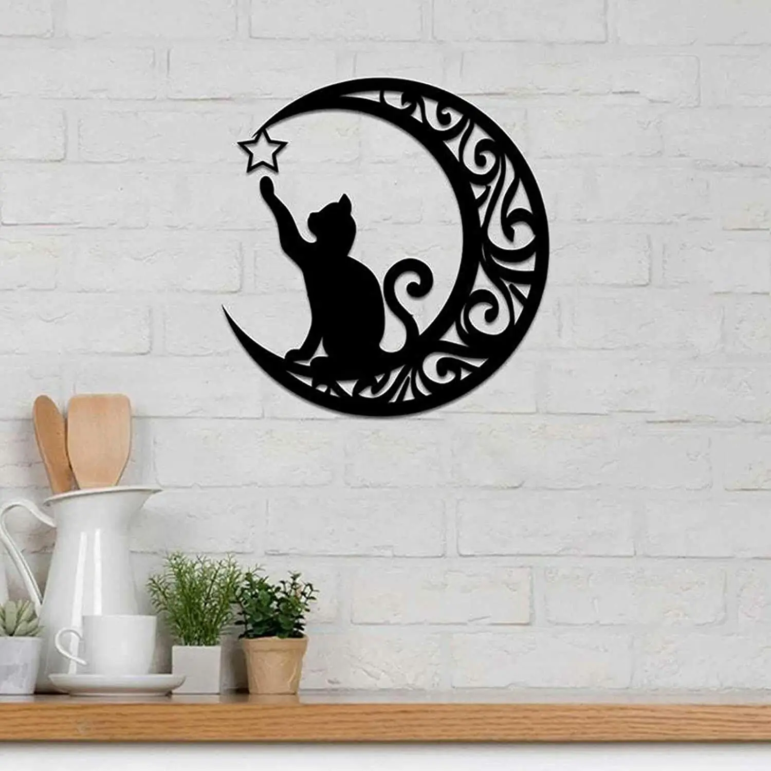 

Moon and Cat Metal Wall Art,Metal Wall Sculpture,Cat Silhouette Wall Hanging New