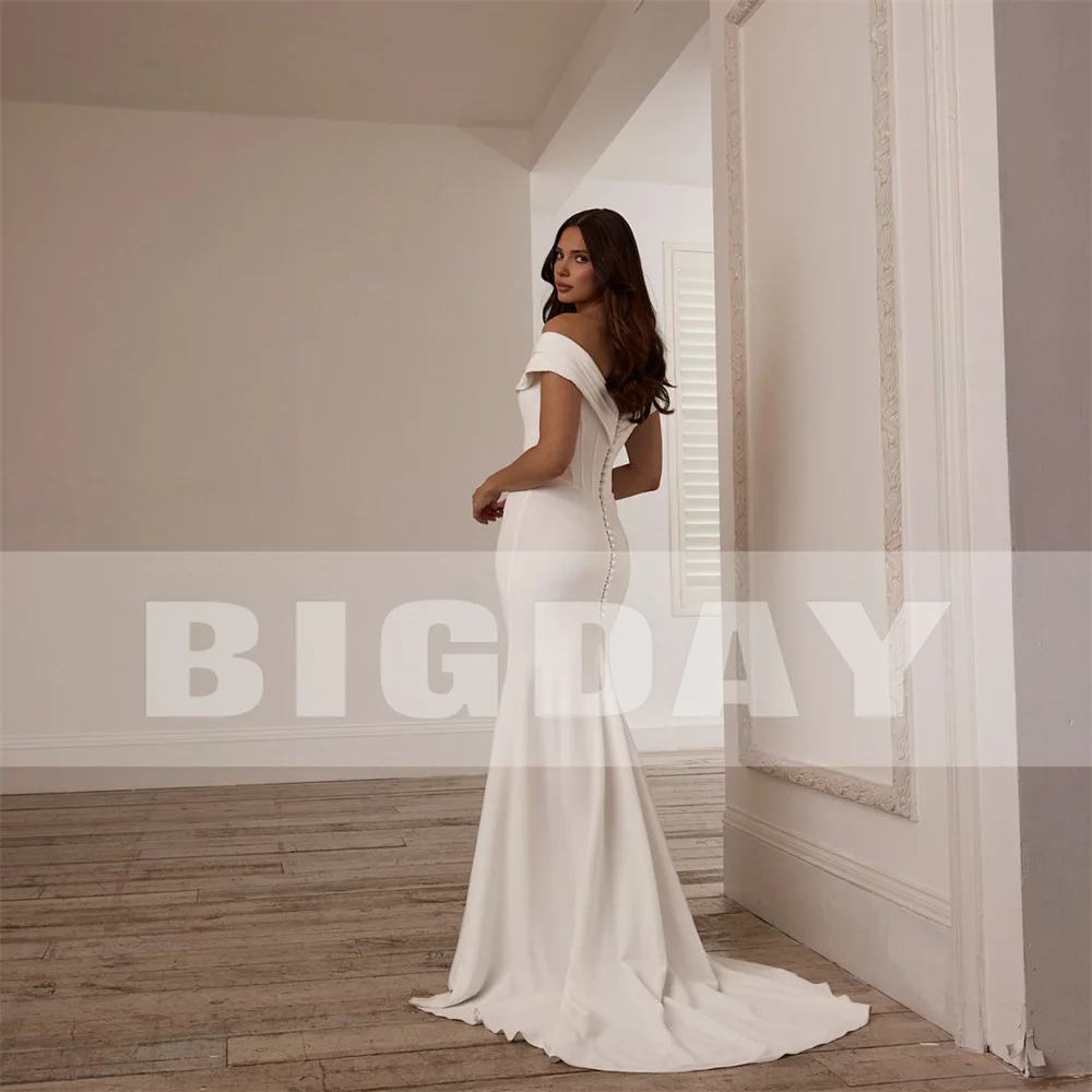 Modern Off The Shoulder Boat-Neck Pleat Wedding Dress Women 2025 Open Back Sweep Train Bridal Gown Vestidos De Noiva Customized 7 Sd7c385b2c982419497f231c00049ecd5G
