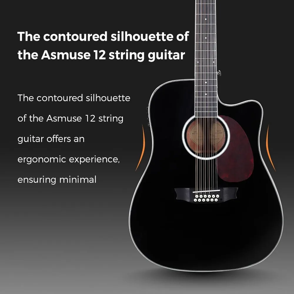 12 String Guitar,42&rdquo; Acoustic Electric Guitar, 12 String Full Size Acoustic Guitar Bundle with 4-Band EQ, Gig Bag, Picks.
