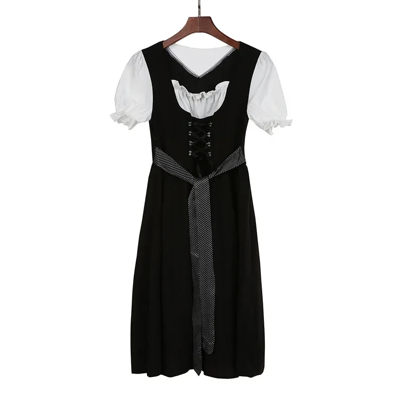 Maid Costume Black Dirndl Renaissance Dress Adult Women Oktoberfest Festival Puff Sleeves Lace Up Biergarten Lady Plus Size