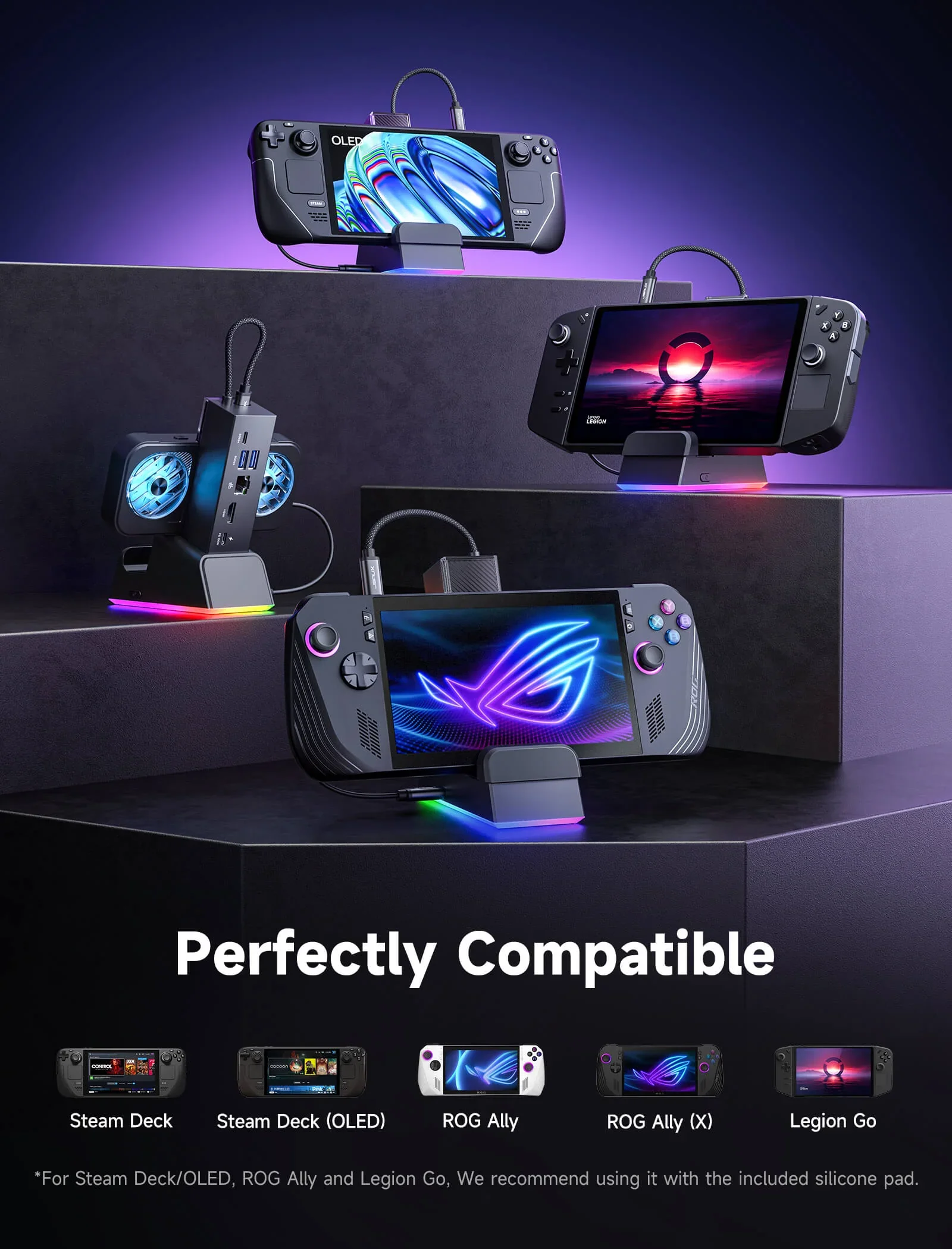 Steam Deck(OLED) RGB ドッキング ステーション、4K@120Hz HDMI 2.1