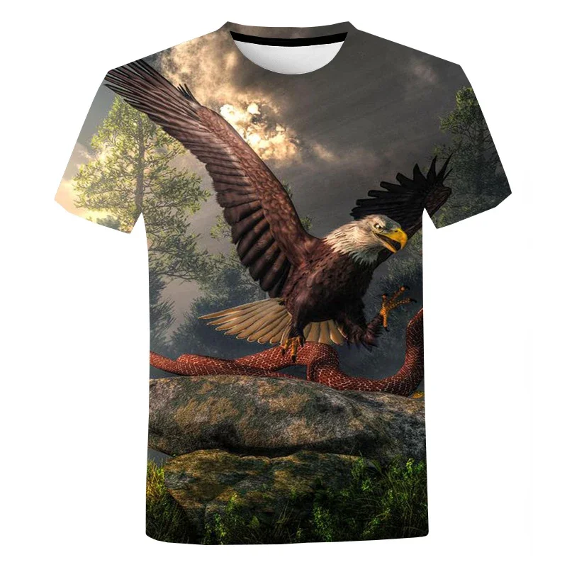 thumbnail image 1 of Camiseta con estampado 3D de animales de águila de verano, camiseta de moda para mujer, camiseta de manga corta con cuello redondo, camiseta de gran tamaño, 1 of 5
