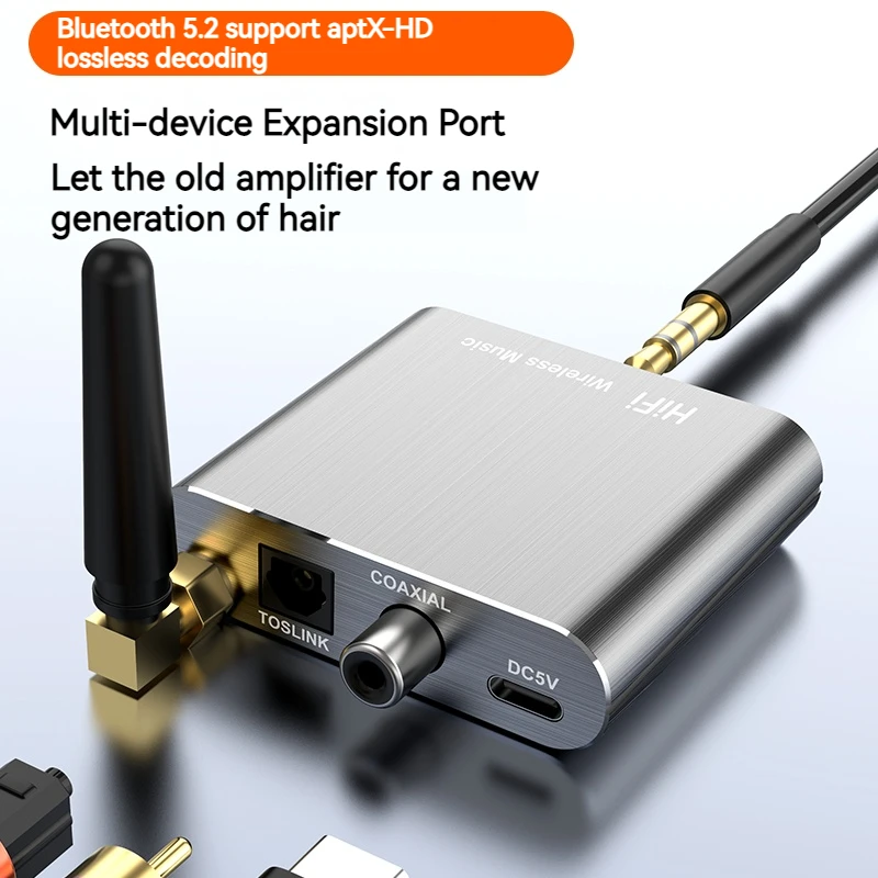 Egolden aptX-HD 블루투스 5.2 음악 리시버 HIFI 무선 오디오 어댑터, 3.5mm Aux Toslink, 동축 출력, 앰프 차량용