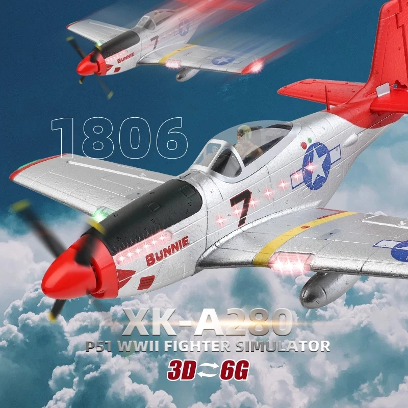 XK A280 RC Plane 2.4G 4CH 3D6G Mode Aircraft P51 Fighter