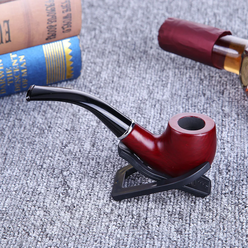 Retro Wood Smoking Filter with Pipe Rack Smoking Accessories Portable Wood Tube Pipes Reusable Gifts for Friends Family