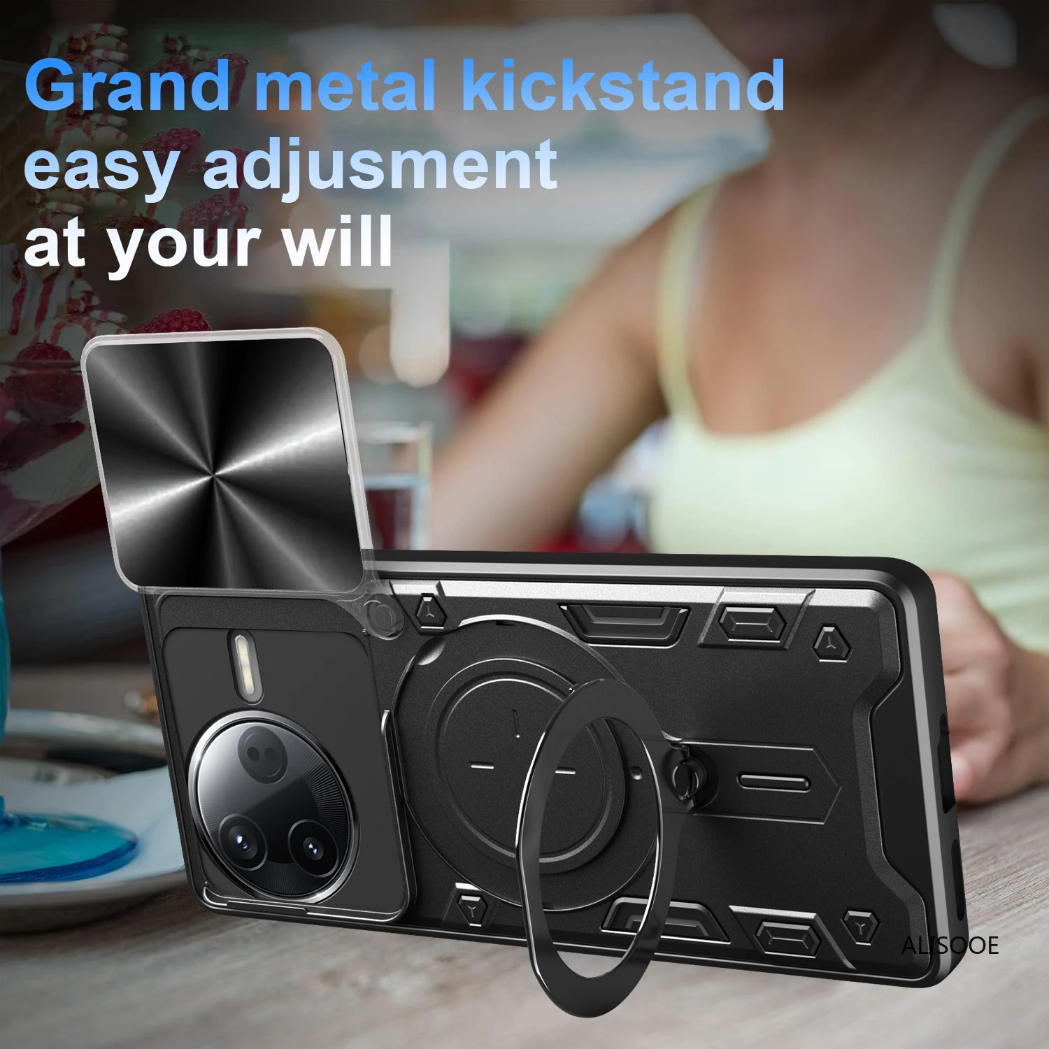 Slide Camera Shield with Ring Stand - Durable Shockproof Phone Case