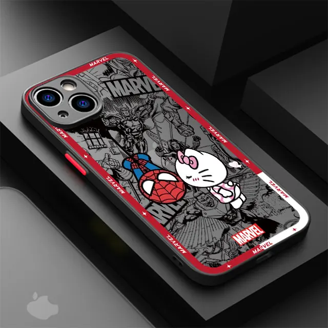 thumbnail image 1 of Funda de teléfono para Apple iPhone 13 Mini 8 Plus 14 Plus 15 Pro Max XR X 12 11 Pro XS Max 7, cubierta mate Marvel Spidermans Hello Kitty, 1 of 5