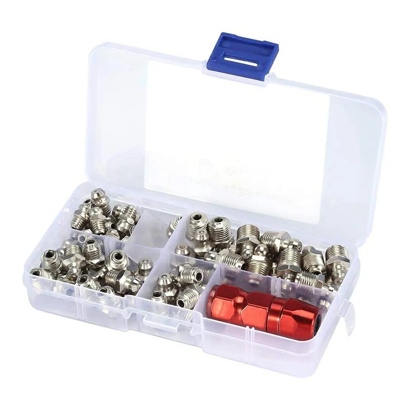 Hilitand 60 Piezas De Engrasadores Con Pistola De Boca Plana: Kit De Surtido M6/M8/M10
