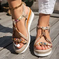 Femmes sandales à talons compensés été bande tressée plate-forme gladiateur sandales Style ethnique Slingback chaussures De plage femmes Sandalias De Mujer 2
