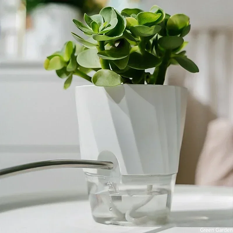 Double Layer Flower Pot Plastic Self Watering Plant Pot Cotton Rope Self Absorbent Lazy Potted Planter Office Home Decoration