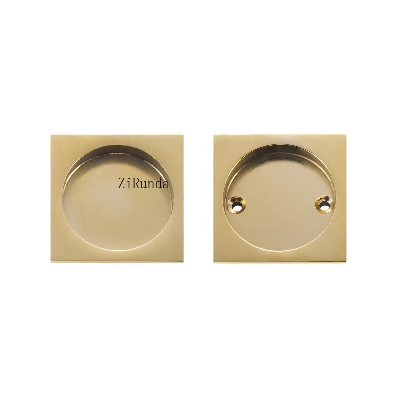 Brass sliding door handle lock set, kitchen bathroom wooden door inlaid with ultra-thin shiny PVD gold matte black