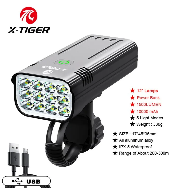 Luce Per Bici Anteriore 1000 Lumen – LED Ricaricabile USB, 5 Modalità, Lega Alluminio, Impermeabile IPX44, Per Mountain Bike E Città