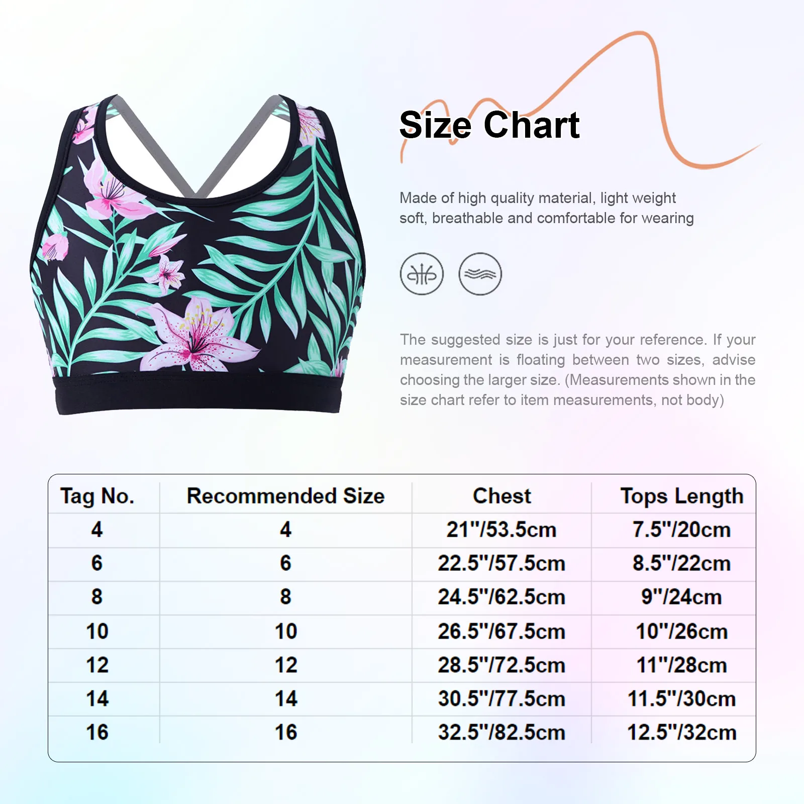 2023 Kids Girls Printed Tank Crop Top Swimwear U Neck Strappy Back Gymnastics Tops Summer Beach Pool Bathing Swimming Sportwear