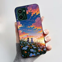 Black Case with Pink Clouds & Black Cat Design - Anti - Scratch Soft Jelly Casing for Nokia HMD Pulse (HEI - TPU201)
