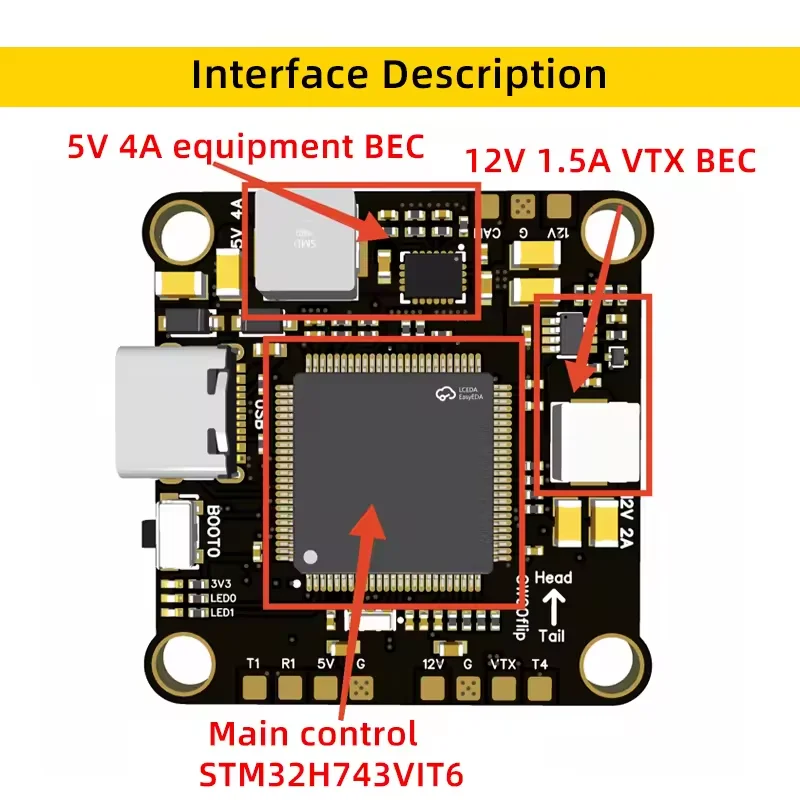 Contrôleur de vol FPV H7D MK1 H743 avec baromètre DPS310 ou SPL06 pour drones RC FPV, monté sur un châssis de drone avec câblage