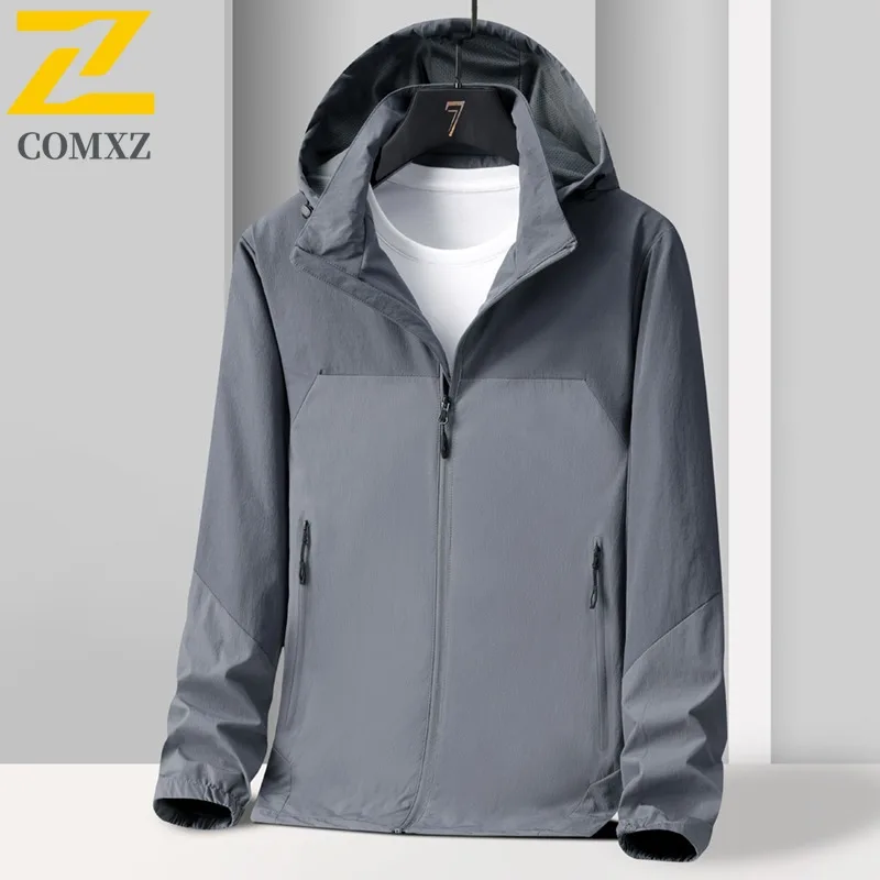 COMXZ Windbreaker Men's Single-Layer Stretch Jacket Waterproof Breathable Outdoor Coat for Hiking Camping Fishing Spring Autumn