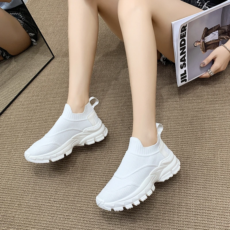 Stretch Knitted Wedge Sneakers Woman Sports Breathable Mesh Vulcanize Shoes Woman Platform Slip on Walking Shoes Mujer