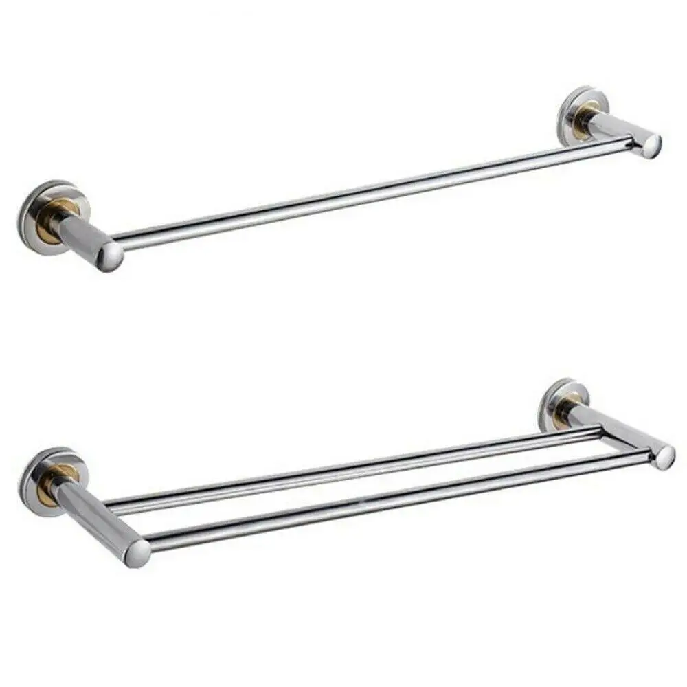 40/50cm Wall Mount Single/Double Towel Rack Stainless Steel Storage Shelf Household Bathroom Hanger Holder Useful Hardware towel rack towel holder bathroom facilities