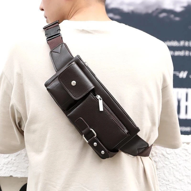 Fashion PU Leather Waist Bag Casual Fanny Pack Purse Large Phone Belt Bag Outdoor Travel Phone Business Bag for Men Women