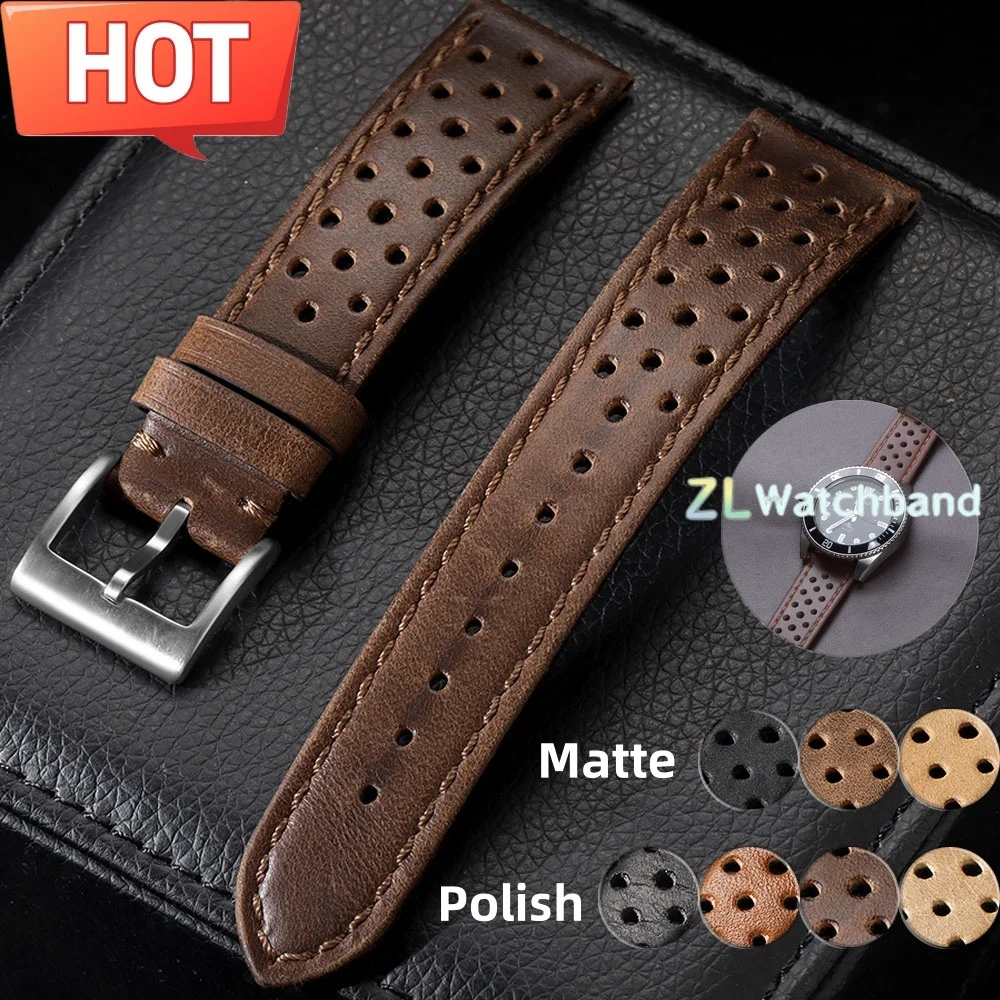 Premium Genuine Cowhide Leather Strap - Soft Breathable Retro Wristband (18mm, 20mm, 22mm)