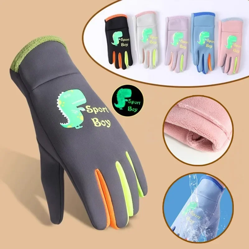 Cycling gloves winter gloves ski gloves winter children plush warm gloves boys girls kids outdoor windproof skiing cycling gloves glow students toddler cycling mittens