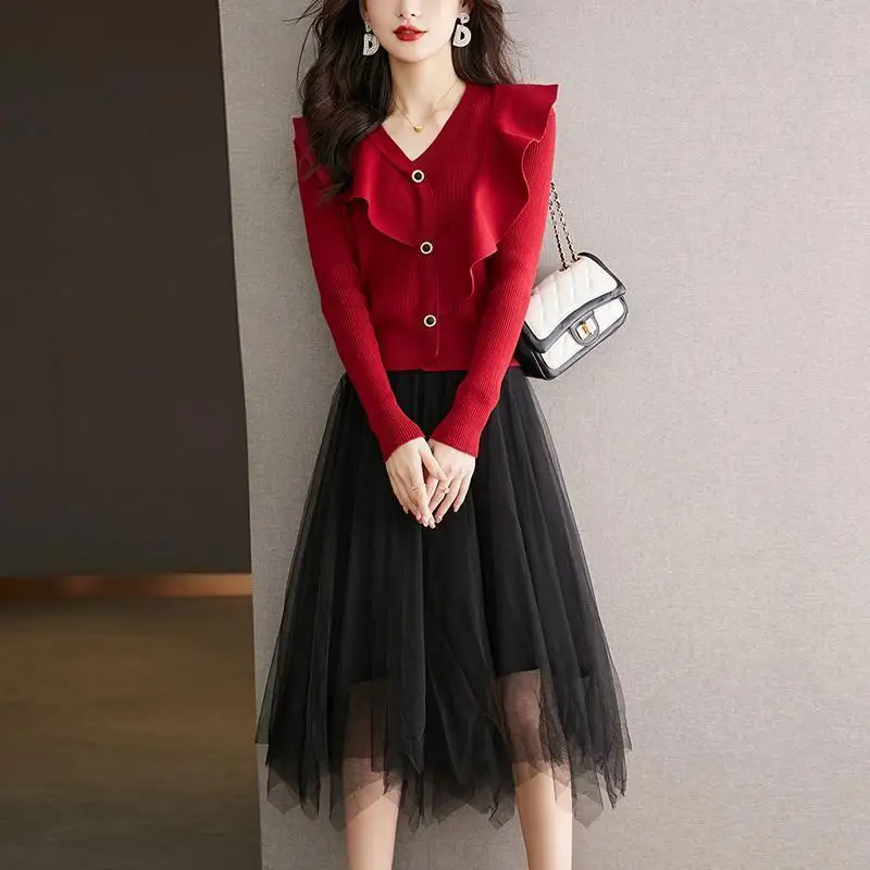 Women's Autumn and Winter New Fashion Elegant Casual Versatile Western Korean Version Slim and Comfortable Youth Half Skirt Suit